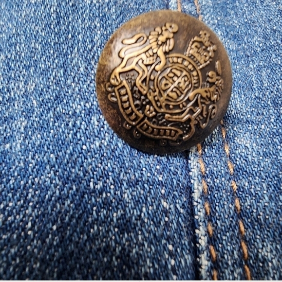 Free People Military Band Denim Jacket in Vintage Blue Moto Jacket Size XS - Picture 10 of 15